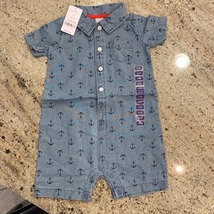 Cute anchor print collared romper